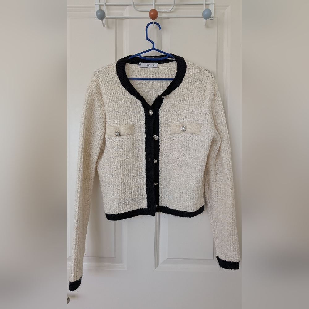 Mango Cream and Black Cardigan Sweater